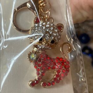 Red and Silver Cat Keychain